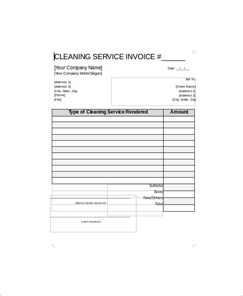 FREE Sample Cleaning Service Receipts In MS Word PDF