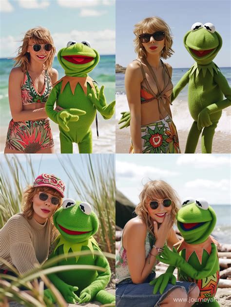 Taylor Swift Enjoying Beach Day With Kermit Vibrant Scene In 34 Aspect Ratio Journeyart