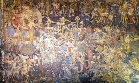 Fresco Paintings Of Ancient Ajanta Buddhist Caves Predominantly