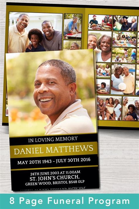 8 Page Funeral Program Template For Men Obituary Template For Man