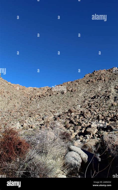 Below The Deep Blue Southern Mojave Desert Sky Rises Ridges Bounding