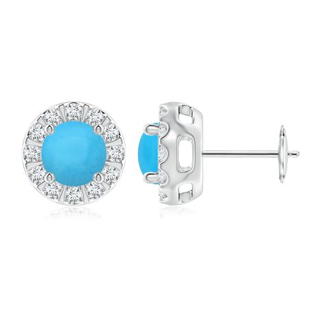 Turquoise Stud Earrings With Bar Set Diamond Halo Angara