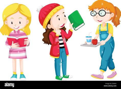 Three Girls Doing Different Things Illustration Stock Vector Image