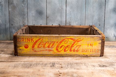 Vintage Coca Cola Soda Pop Wooden Crate Primitive Box Carrier Yellow
