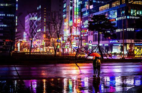 The Rainy Streets Of Busan Southkorea Korea Wallpaper Rainy