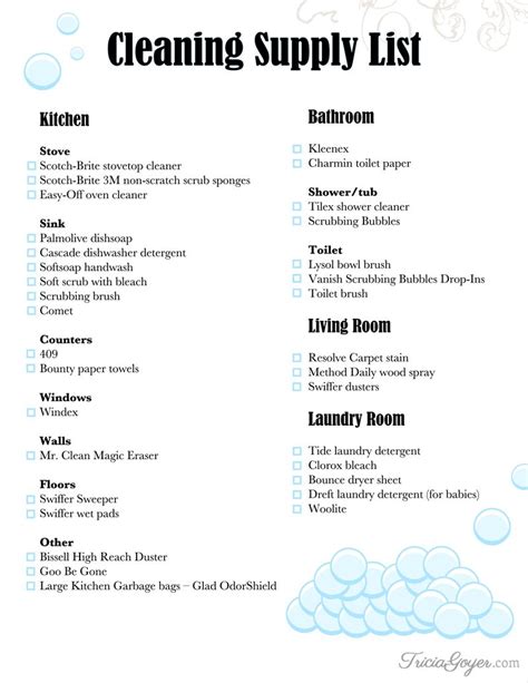 My Classic Cleaning Routine And Tips Printable Supply List By Tricia