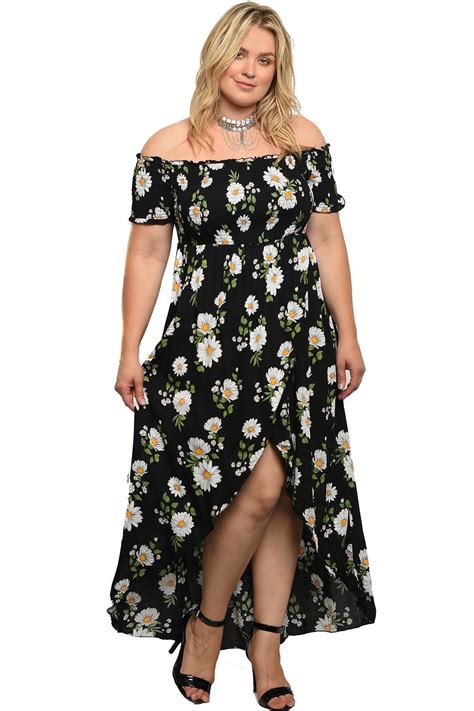 Fourever Funky Plus Size Floral Daisy Off The Shoulder High Low Womens Maxi Dress 2x