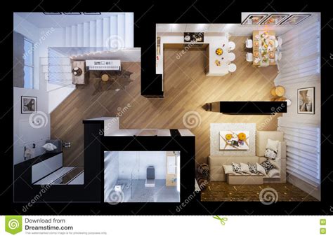 Illustration Of A Interior Design In Top View Stock