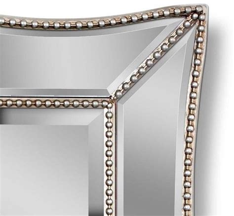 Beaded Wall Mirror Large Rectangle 36 Silver Beveled Frame Bathroom
