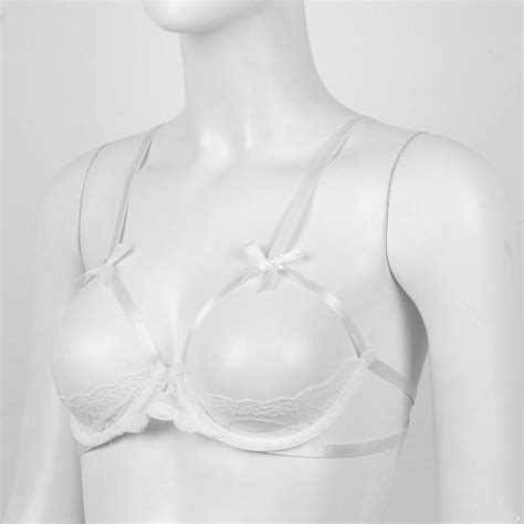 buy women s see through sheer lace lingerie open cups tie up underwired bra tops nightwear at