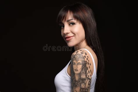 Collage With Photos Of Beautiful Woman With Tattoos On Body Stock Image