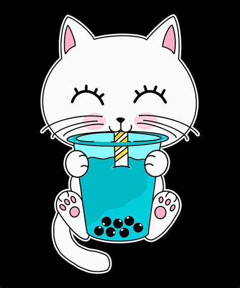 Boba Cat Kitten Drinking Boba Cat Cute Cat Digital Art By Maximus Designs