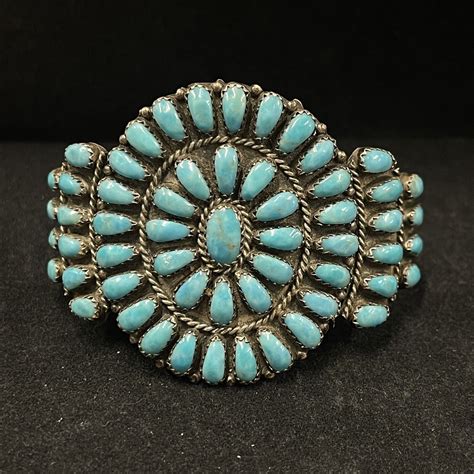 Navajo Larry Begay Lmb Sterling Turquoise Petite Point Cluster Cuff