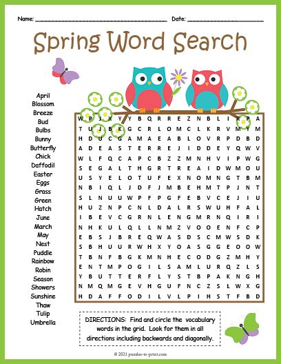 Spring Time Vocabulary Word Search Puzzle Worksheet Activity Made By