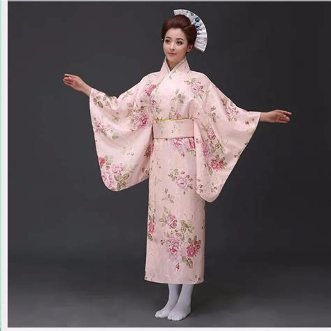 New Pink Traditional Japanese Womens Polyester Satin Kimono Yukata