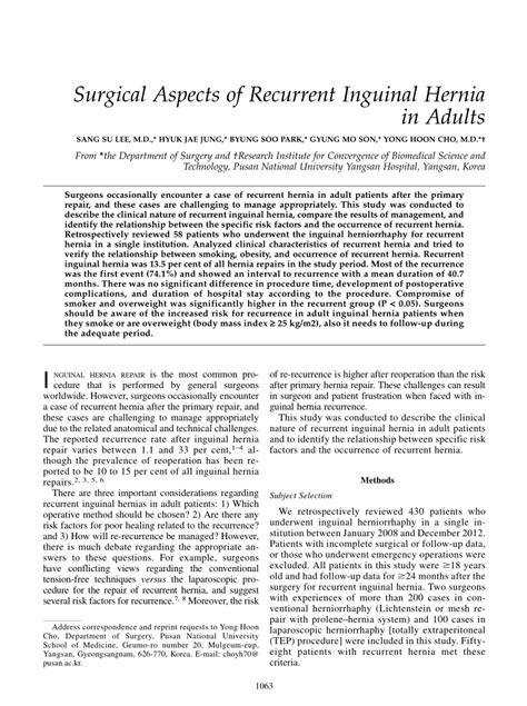 Pdf Surgical Aspects Of Recurrent Inguinal Hernia In Adults