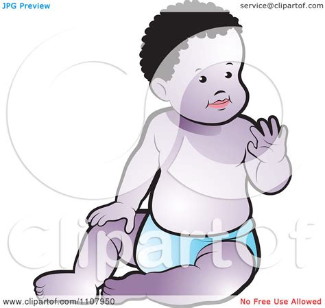 Clipart Black Baby Sitting Up And Waving Royalty Free Vector