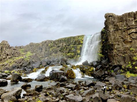 Öxarárfoss Waterfall In Thingvellir National Park Iceland Golden