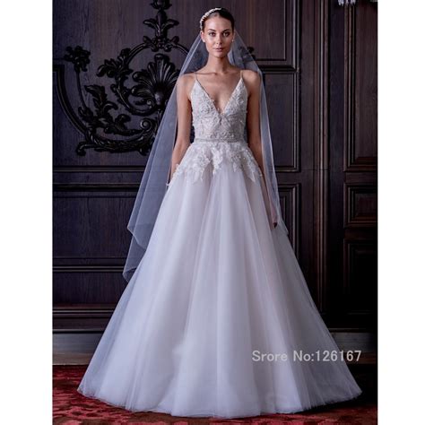 High Quality New Arrival Wedding Dresses Sexy Backless V Neck Low Cut Tulle Wedding Dress 2017