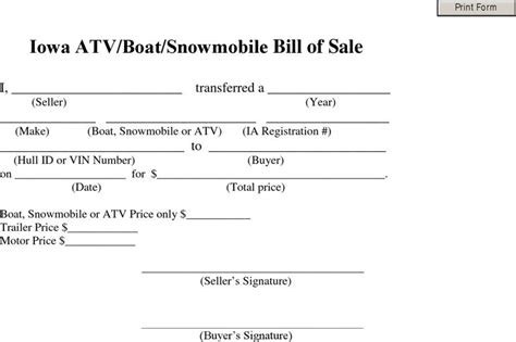 Iowa Bill Of Sale For Atv Boat Snowmobile Download The Free