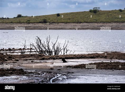 Drought conditions and receding water levels exposing the remains of