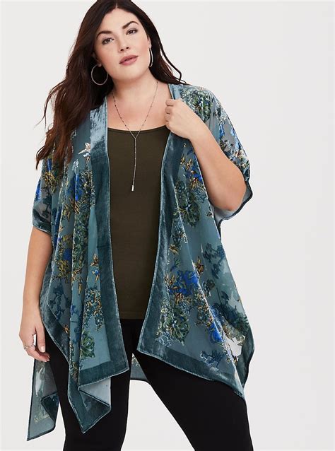 Plus Size Teal Velvet Burnout Kimono Size 26 Dresses Plus Size