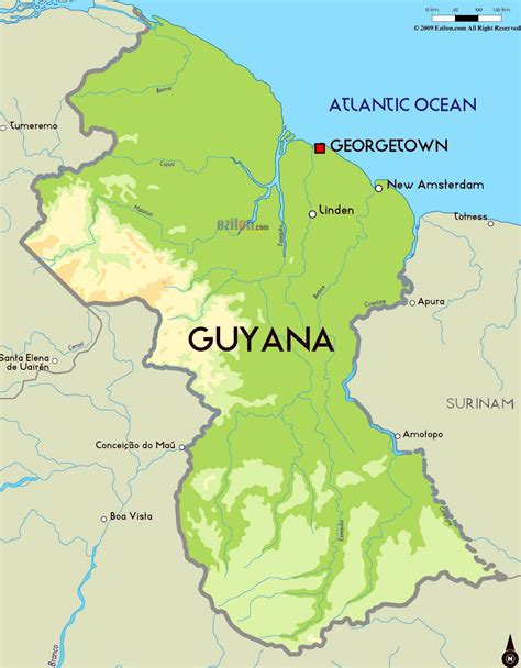 Large Physical Map Of Guyana With Major Cities Guyana South America Mapsland Maps Of The