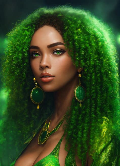 Lexica Afro Latina Women Green Hair Green Eyes Fantasy 4k