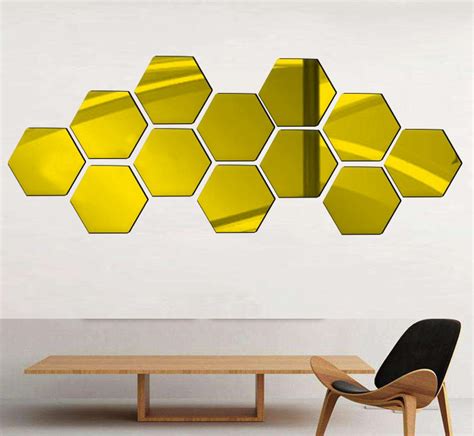 12pc Hexagon Mirror Geometric Hexagon Mirror Removable Art Diy Home