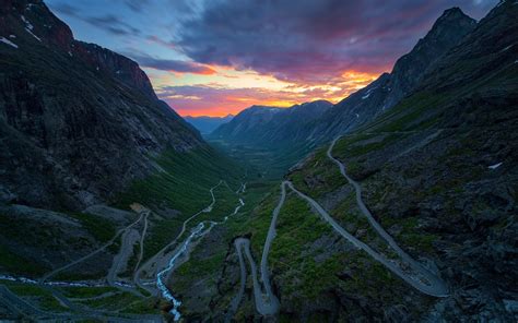 Nature Landscape Sunset Mountain Norway Valley River Road