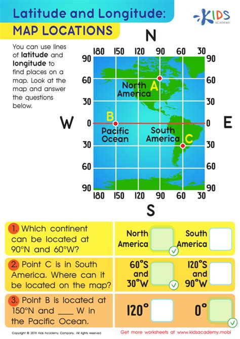 Latitude And Longitude Map Locations Worksheet For Kids Answers And