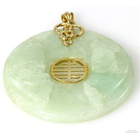 K Gold Carved Jadeite Jade Round Pendant Upscale Consignment