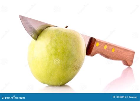 Knife In Apple Isolated Stock Image Image Of Green Healthy 12336695
