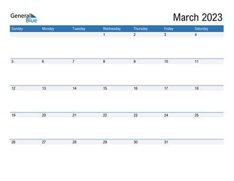 March 2023 Calendar Pdf Word Excel