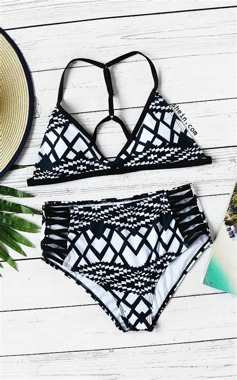 Geometric Print Criss Cross High Waist Bikini Set Summer Swim Suits