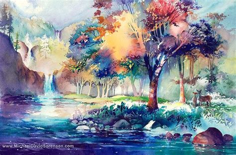 Whisper Creek Watercolor Print Waterfall Painting Etsy Watercolor