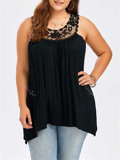 53 Off Plus Size Lace Panel Tank Top Rosegal