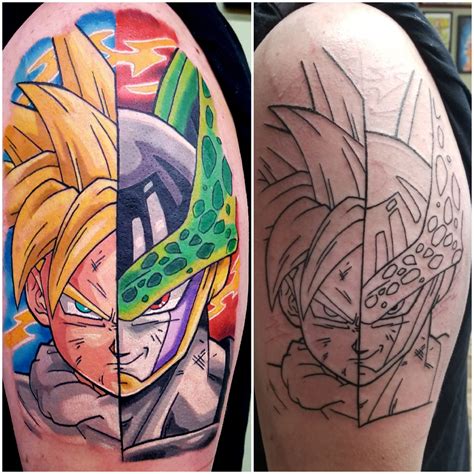 gohan and cell faceoff done by andrew douglas neon dragon tattoo in cedar rapids ia dragon