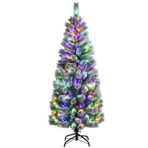 Forclover 6 Ft Pre Lit Artificial Hinged Christmas Tree Snow Flocked