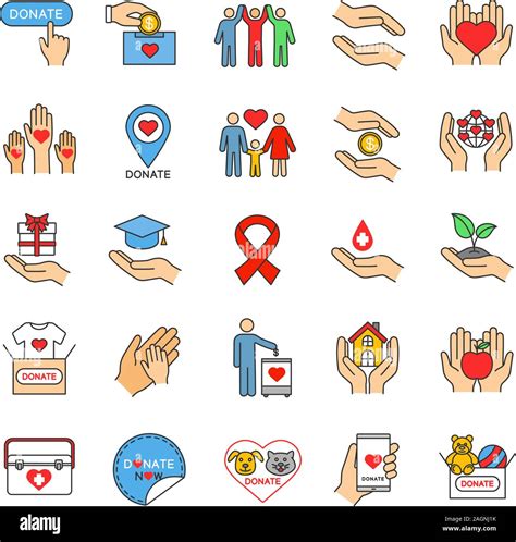 Charity Color Icons Set Donation Fundraising Helping Hands