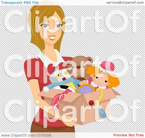 clipart brunette woman carrying a box of toys royalty free vector illustration by bnp design