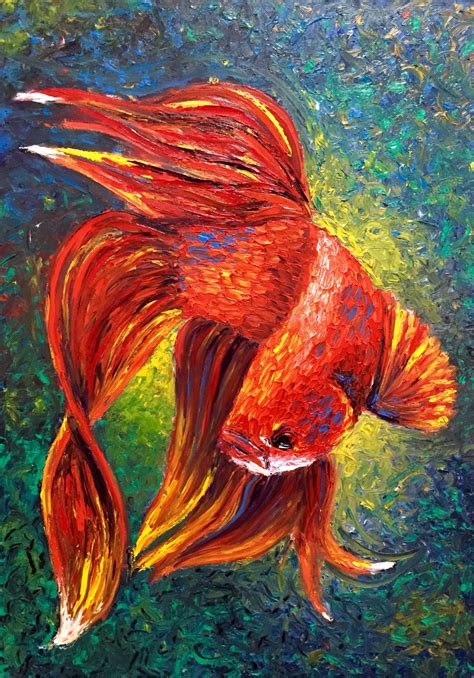 Betta Fish Oil Painting With Finger Painting By Marcelo Rocha Art