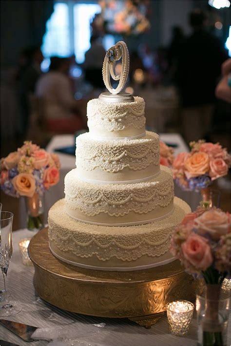 Sweet Summer Peach And Blue Wedding Classic Wedding Cake Lace Wedding