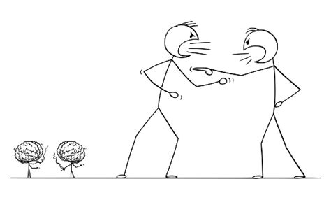 Vector Cartoon Of Two Angry Men Arguing Or Fighting Their Brains Taking