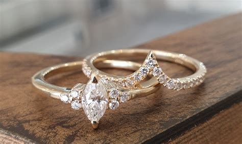Wedding Ring Set Marquise Diamond Engagement Ring Matching Etsy