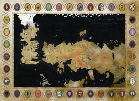 High Resolution Map Of The Known World With Insignias Border Game Of