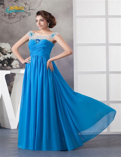 Sexy Chiffon Long Prom Dress 2017 Elegant Sheer Cap Sleeve Backless Sky Blue Prom Party Dress