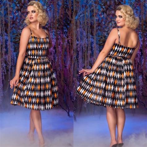 Pinup Couture Jenny Dress In Halloween Harlequin Colourway Vintage