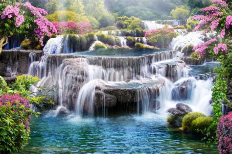 Tropical Waterfall Fortryllende Fototapet Photowall