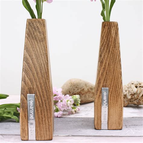 Two Personalised Wooden Vases By Warners End